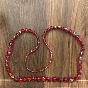 Long Red Beaded Necklace